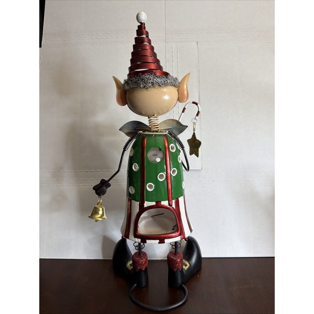 Pier 1 Imports Christmas Elf Tea Light Holder ceramic & Tin Bobblehead RARE 18” - Picture 3 of 5